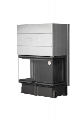 Каминная топка Экокамин ДЕЛЬТА 1000PВV три  стекла принтинг подовое горение черный шамот вертикальная ламель